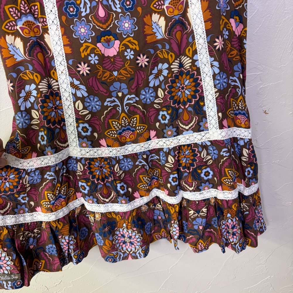 NEW Matilda Jane Dress Womens XS Brown Floral Lace Trim Boho Peasant Cottagecore - Picture 6 of 14